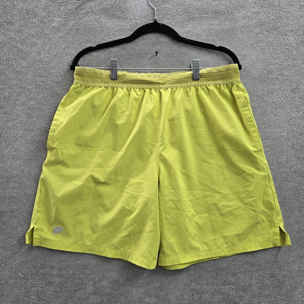 Fabletics Men Activewear Shorts L Yellow The Fundamental Lined Logo 7" READ